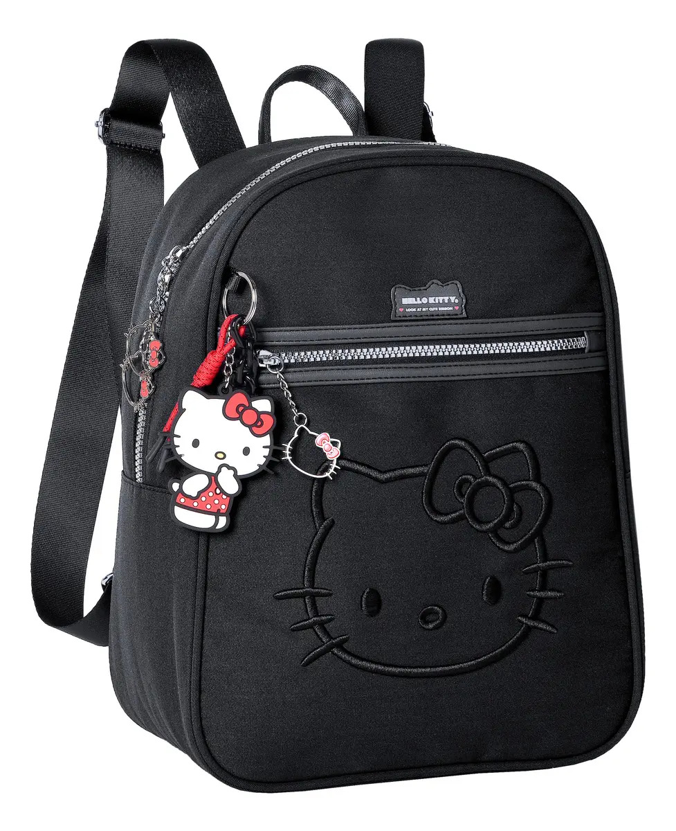 Mochila Costas Hello Kitty Média Bordada Semax - Preto - Hello Kitty Bordada