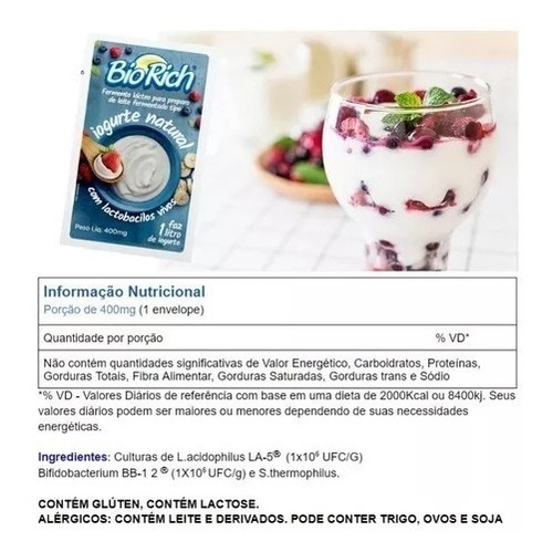 !!! Fermento Bio Rich® Iogurte Natural 10 Unidades