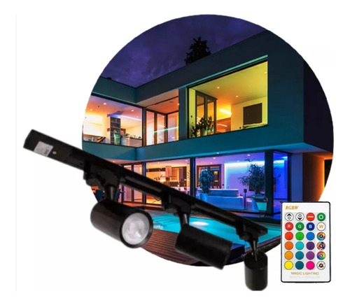 6 Spot Léd 5w Rgb Mult Cor + 2 Trilho Eletrificado 1mt Preto