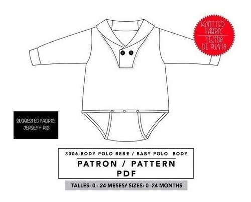 Molde De Costura, Patron Body Polo Bebe , Imprimible