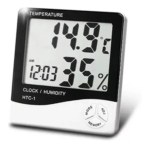 Imagem 1 de 2 de Termo Higrômetro Medidor Temperatura Umidade Relógio Digital
