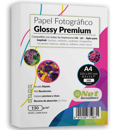 Papel Fotográfico A4 130 Gramos Pack 100 Hojas