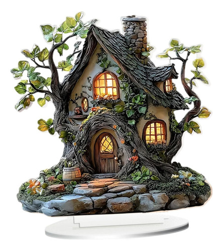 Tree House Ornament Plaque Display 2d Flat Festival Regalo