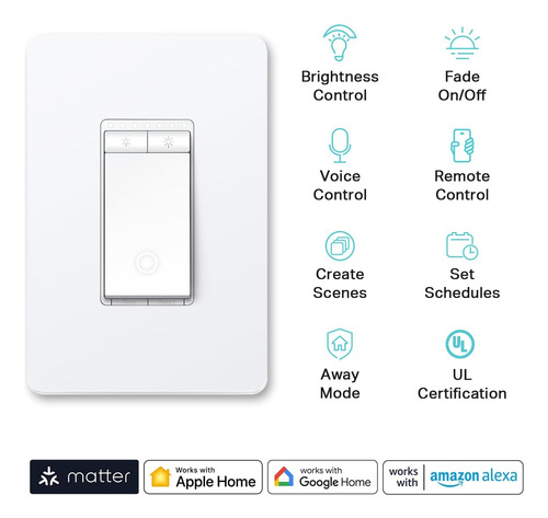 Kasa Matter Smart Dimmer Switch: Control De Voz Siri, A...