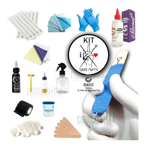 Imagen 1 de 1 de Kit Tattoo Hand Poked Inicial Básico Extreme Listo P/ Tatuar