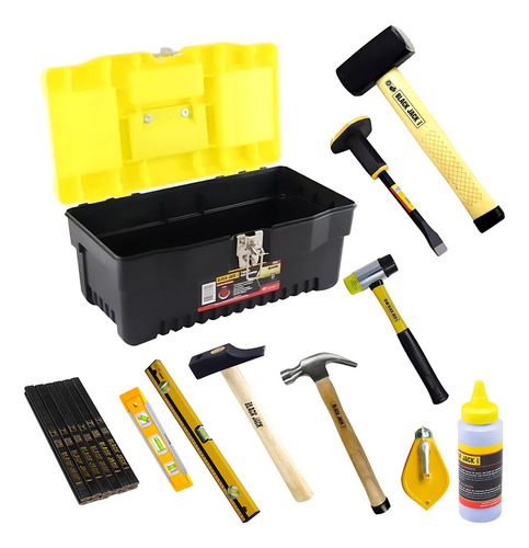 Caja Herramientas Albañil Prof Maza Nivel Chocla Martillo Color Amarillo