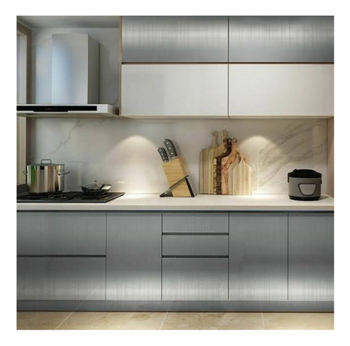 Vinil Adesivo Aço Inox Escovado Envelopar Fogão 2mts X 50cms Cor Prata Aço Escovado