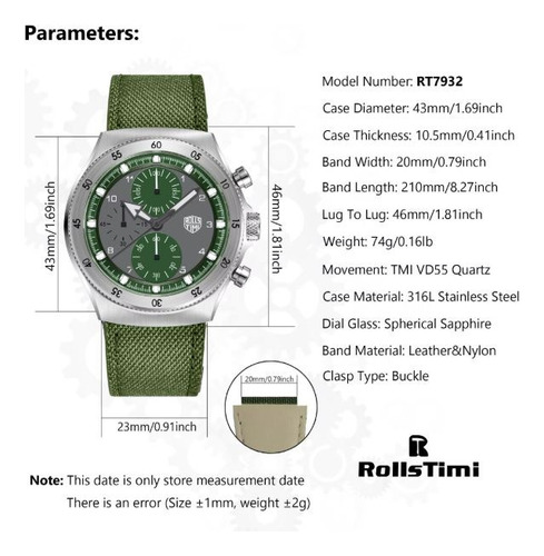 Reloj Hombre Rollstimi Pagani Desing Rt-7932 V Cuarzo Crono Verde Musgo Plateado Gris Oscuro