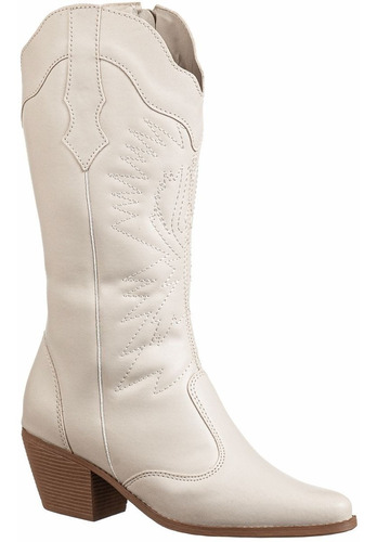 Bota Feminina Texana Bico Fino Moda Salto Grosso Baixo Atual