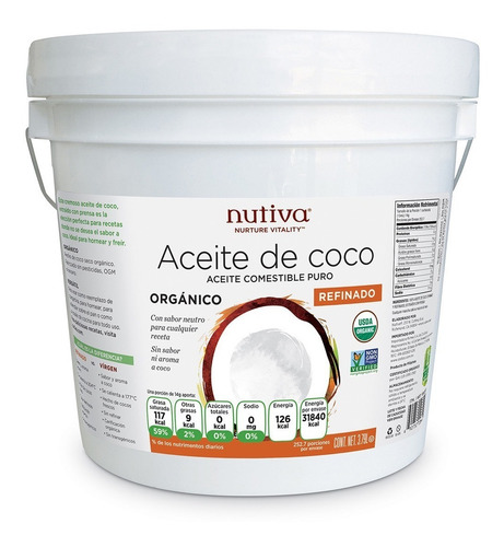 Imagen 1 de 1 de Nutiva Aceite De Coco Orgánico 3.79 L