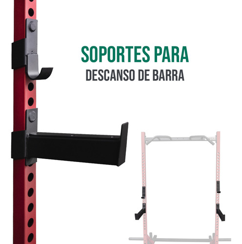 Power Rack Poder Sentadillas Dominadas Pull Ups Tayga Estructura Rojo Tapizado Negro