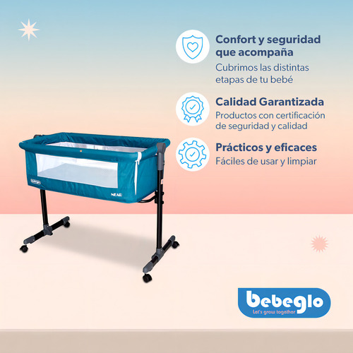 Bebeglo Cuna Mecedora Antireflujo Adherible Colchón Azul Color Turquesa