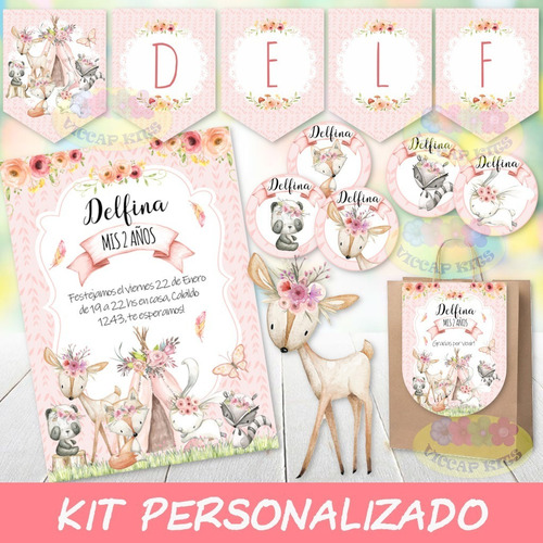 Kit Imprimible Animales Del Bosque Encantado Personalizado