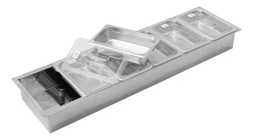 Charola Tina Seis Insertos 1/4 Ensaladera Salsera Acero Inox Color Gris