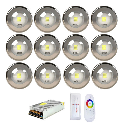 Kit 12 Refletor Branco 10w Cabo 20m Tholz Fonte 10a Controle