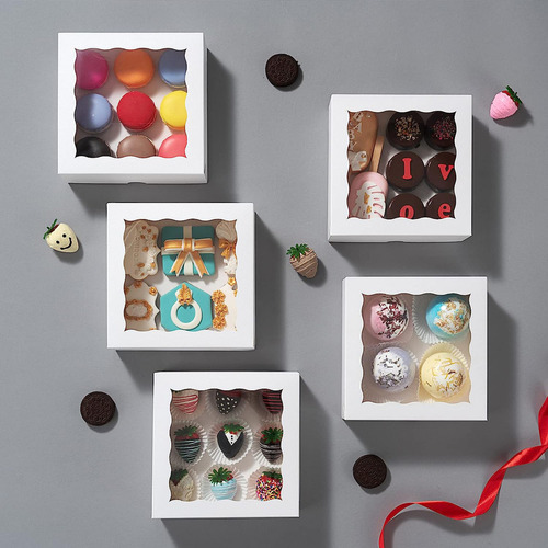 25 Cajas De Cartón Con Ventana Para Postres Portátiles Para Pasteles Cupcakes Galletas Dona 20cm*20cm