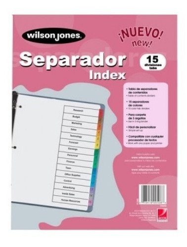 Separador Acco Wilson Jones  Con 15 Divisiones  C/ 5 Paq