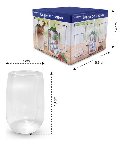 4 Vasos De Vidrio Para Café Doble Pared Térmico 400 Ml Color Blanco