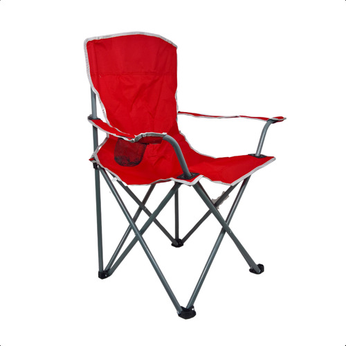 Cadeira Dobrável Reforçada Neoblue Explorer Vermelha Suporta 160kg - C/ Apoio De Braço E Porta Copos, Para Camping E Pesca - Bolsa Inclusa