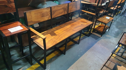 Imagen 3 de 4 de Banco Banqueta Sillon Industrial Hierro Madera 160x45 3 Cpos