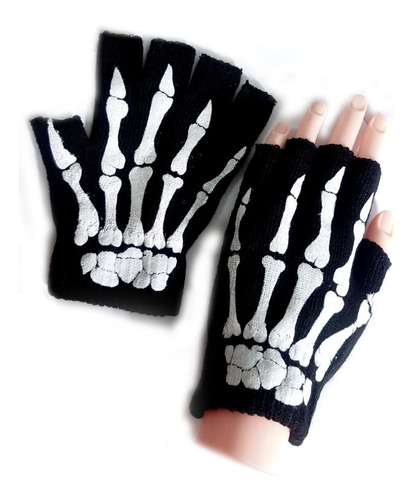 Guantes Calavera Estampados Biker Sin Dedos Ciclismo Huesos