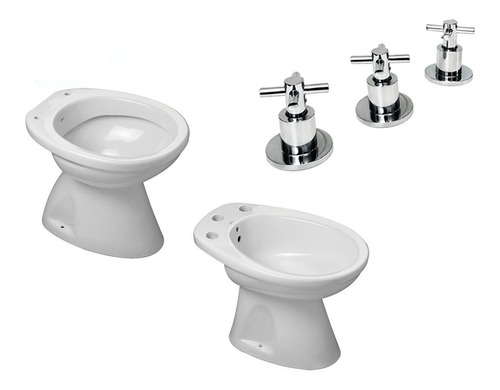 Juego De Baño Inodoro Corto Bidet Griferia Aqualaf Italiana