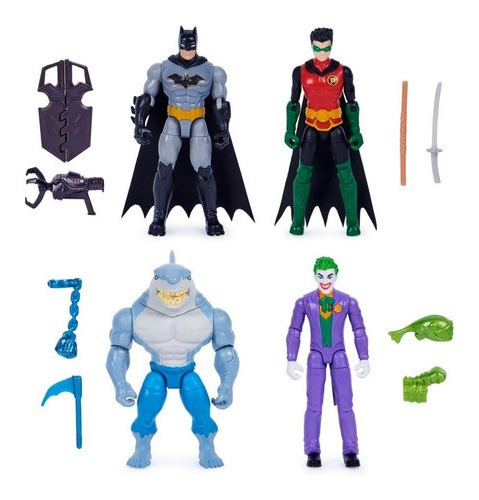 Dc Comics, Batman Y Robin Vs Joker Y King Shark De 10 Cm