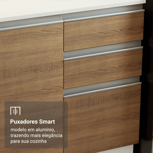 Armário De Cozinha Completa 100% Mdf 310 Cm Smart 02 Cor Branco/rustic/crema