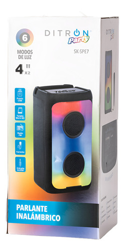 Parlante Party Inalambrico Ditron Bluetooth Led Mic/aux/tf Color Negro