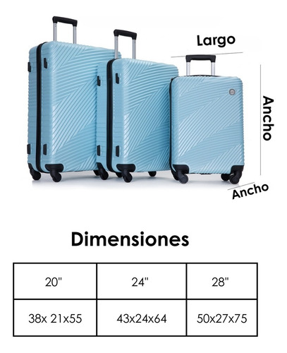 Set De Equipaje Rigido 3 Maletas Con Ruedas 360°