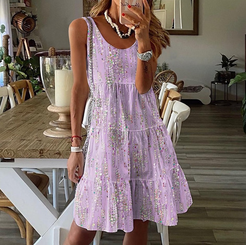 Vestido Midi Holgado Sin Mangas Con Cuello Redondo