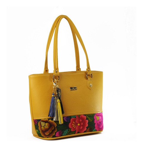 Imagen 2 de 5 de Bolso De Piel Con Telar Artesanal De Zinacantán Bolsa Dama