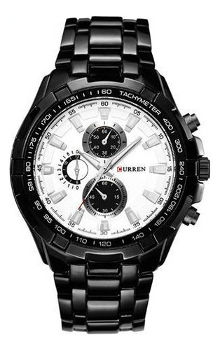 Reloj De Metal De Lujo Curren Para Hombre Cronógrafo 8023 Bisel Negro/blanco