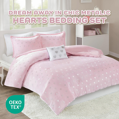 Edredón De Microfibra Suave Estampado Corazones Hipoalergéni