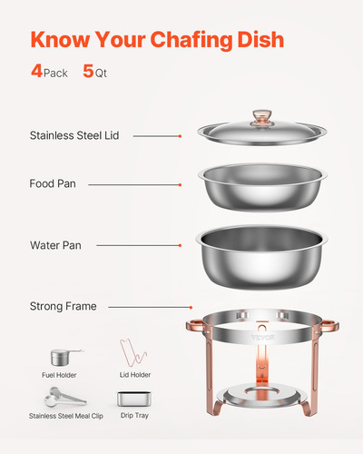 Juego De Platos Para Buffet, De Acero Inoxidable, Vevor, 5 L