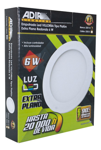 Empotrado Adir Extra Plano Redondo De 6 W Luz Blanco Frio,eq