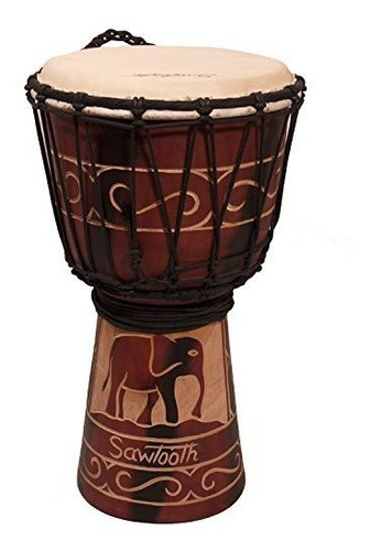 Djembe De Cuerda De Diseño De Elefante Tallado A Mano