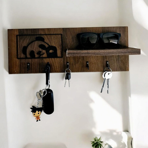 Soporte Para Llaves De Pared Portallaves Panda Con 5 Ganchos Cafe Parota