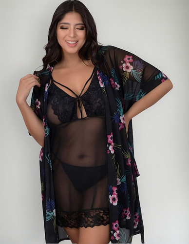 Bata Julia De Gasa Talle Grande Kimono Plus Size Comodo