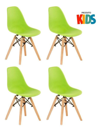 4 Cadeiras Eames Junior Infantil  Brincadoteca Várias Cores Cor Da Estrutura Da Cadeira Verde-limão