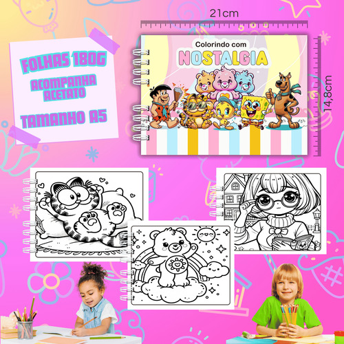 Livro De Colorir Nostalgia Capa Dura 52 Folhas Coloring Book