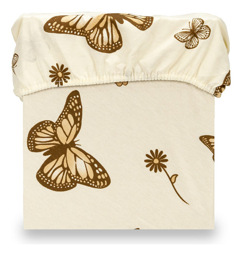 Lençol Casal Avulso Com Elástico Estampado 180 Fios 40 Cm Cor Borboletas Cáqui Desenho do tecido Estampas