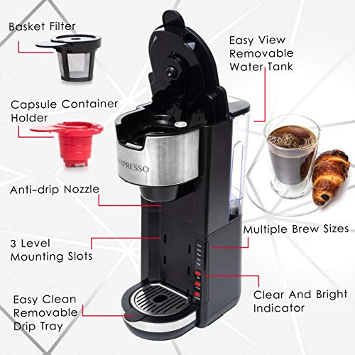 Mixpresso Single Serve 2 En 1 Coffee Brewer K-cup 196wh