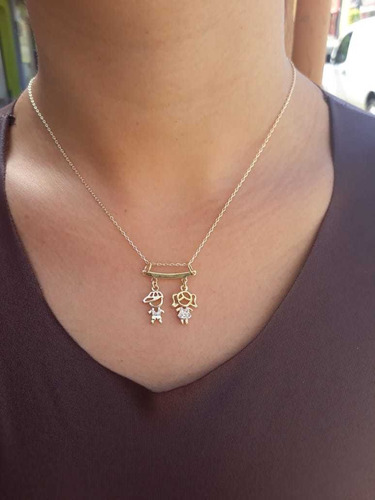 Colar De Filhos Com 2 Pingentes Menino Menina Banhado Ouro