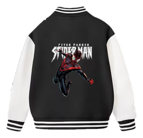 2024 Chamarra Negra Con Estampado Digital De Spiderman Super