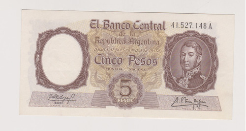 Billete Argentina 5 $ Bottero 1923 Año 1960 Excelente