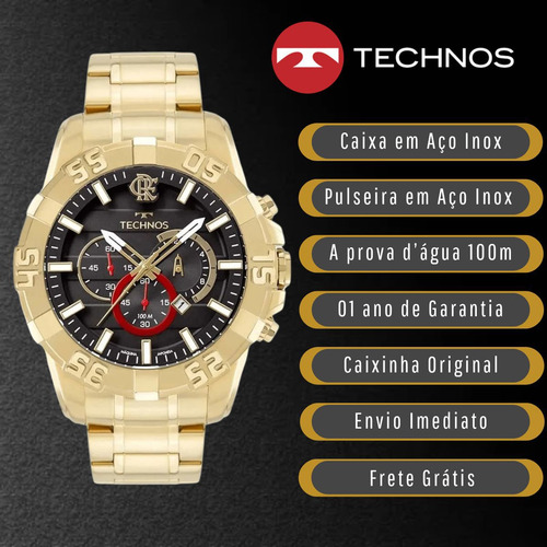 Relógio Technos Masculino Analógico Esportivo Flamengo 100m