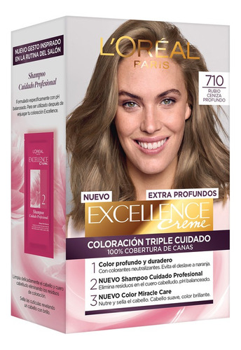 Tintura Permanente Excellence Extra Profundos Loreal Paris Tono 710 Rubio Profundo