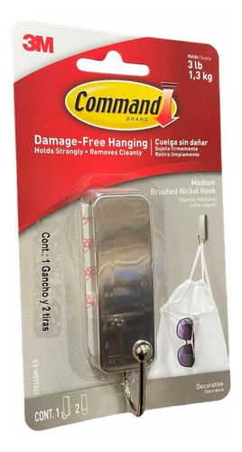 Gancho Metálico Decorativo 3m Command M Brushed Nickel Hook