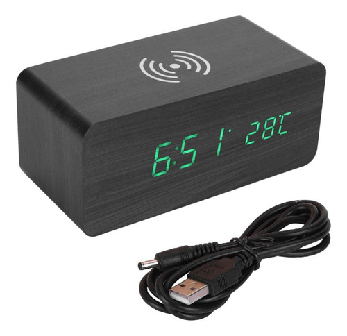 Despertador Wood Qi Reloj De Carga Inalámbrico Sound Control